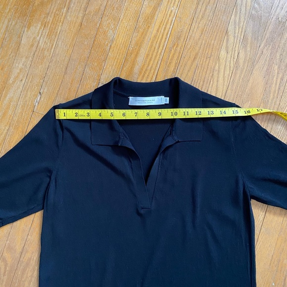 Black Jersey Collar V Neck T-shirt - Picture 5 of 10